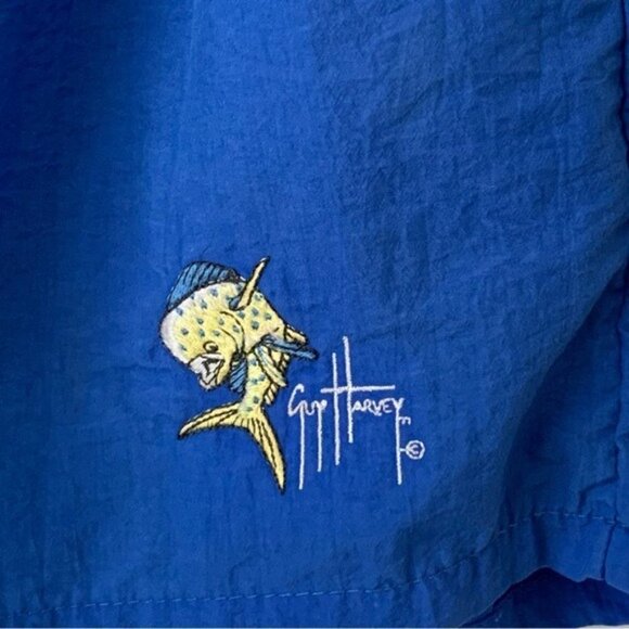 Guy Harvey Swim Trunks Mens medium Elastic waist with drawcord Blue Pockets Logo - Picture 4 of 10